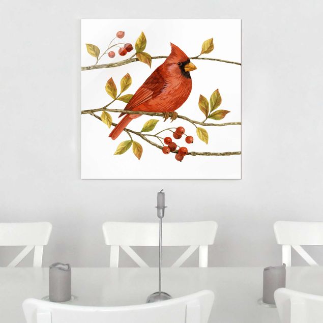 Glastavlor djur Birds And Berries - Northern Cardinal
