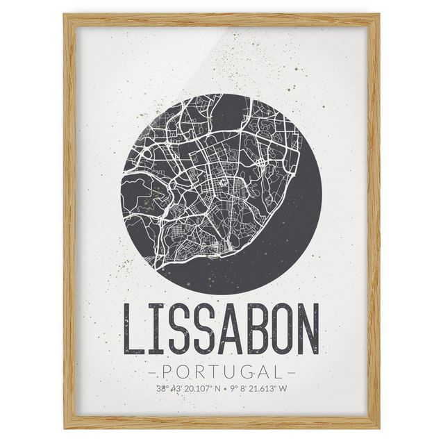 Tavlor med ram ordspråk Lisbon City Map - Retro