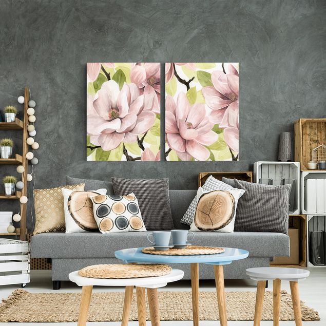 Canvastavlor blommor  Magnolia Blush Set I