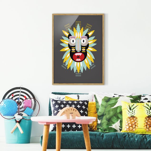 Tavlor med ram konstutskrifter Collage Ethnic Mask - King Kong