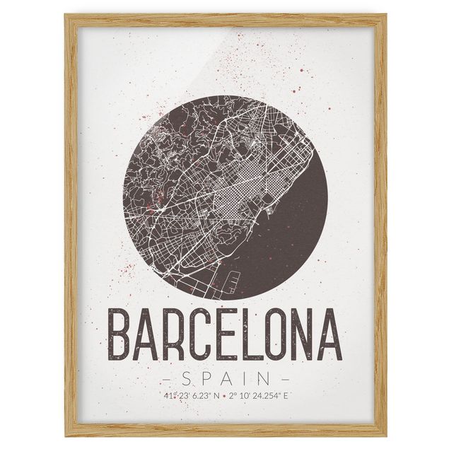 Tavlor med ram ordspråk Barcelona City Map - Retro