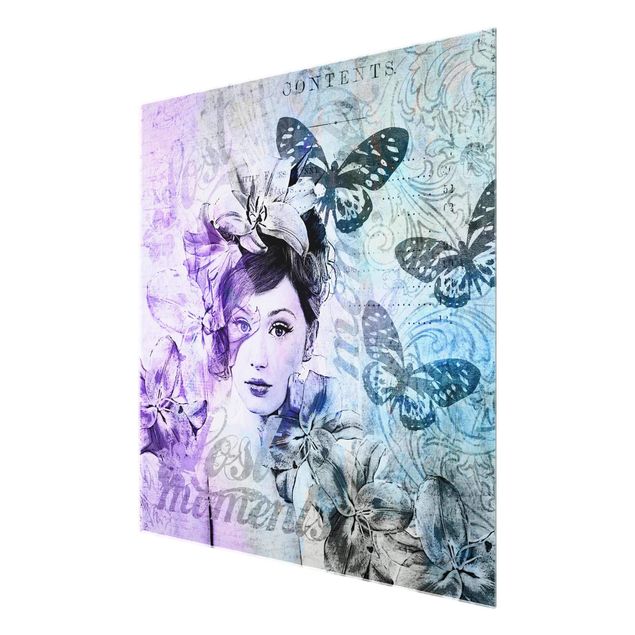 Tavlor lila Shabby Chic Collage - Portrait With Butterflies