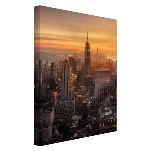 Canvastavlor solnedgångar Manhattan Skyline Evening