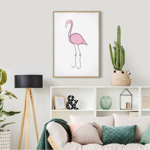 Tavlor med ram djur Flamingo Line Art