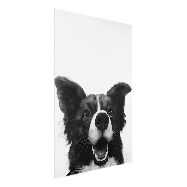 Glastavlor svart och vitt Illustration Dog Border Collie Black And White Painting