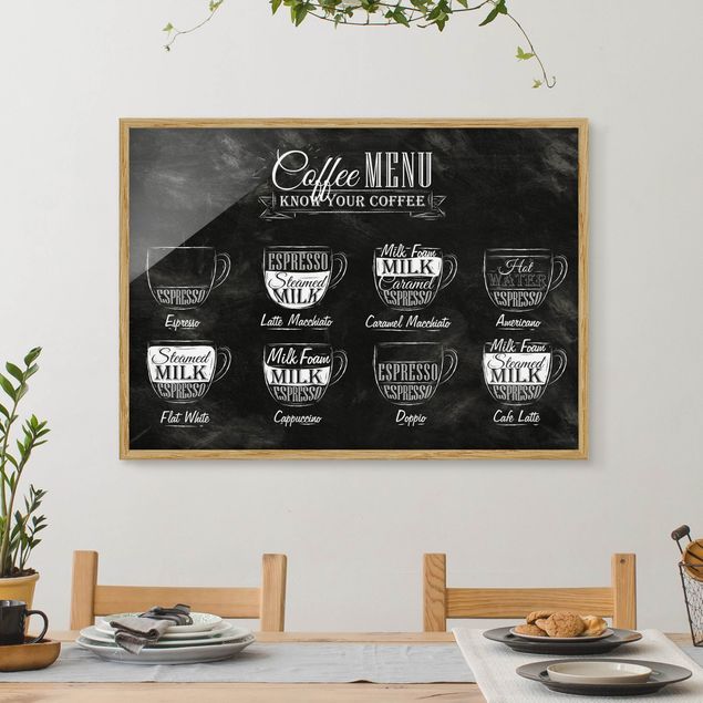 Tavlor med ram svart och vitt Coffee Varieties Chalkboard