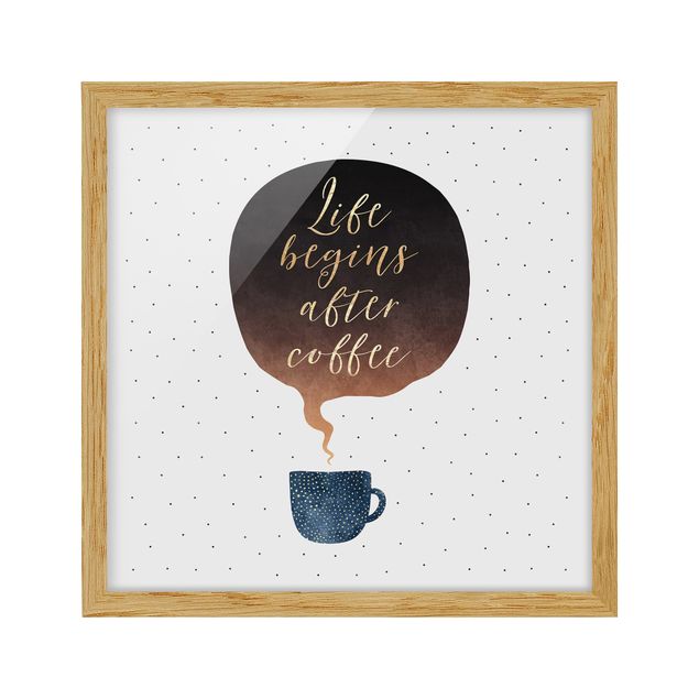 Tavlor med ram ordspråk Life Begins After Coffee Dots