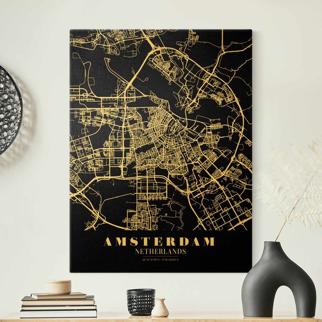 Canvastavlor ordspråk Amsterdam City Map - Classic Black