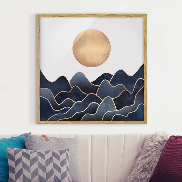 Tavlor med ram konstutskrifter Golden Sun Blue Waves