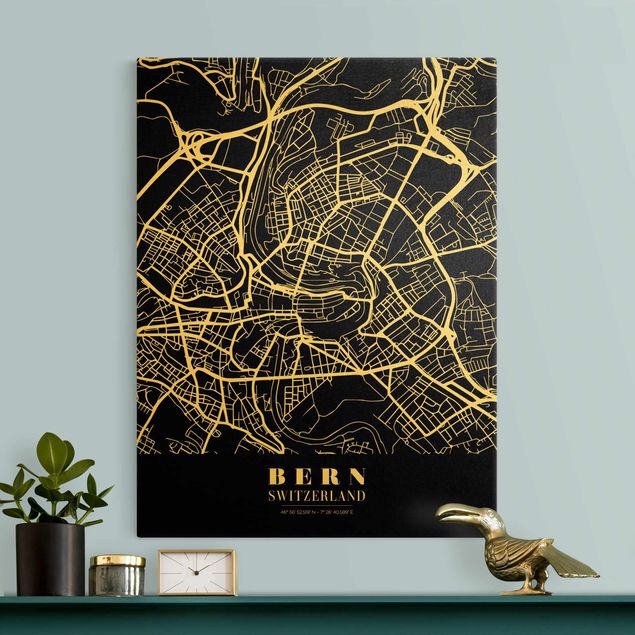 Tavlor världskartor Bern City Map - Classic Black