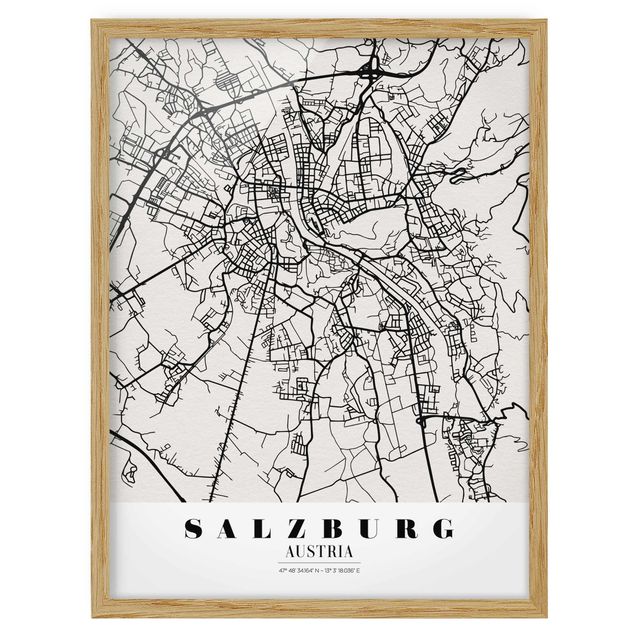 Tavlor med ram ordspråk Salzburg City Map - Classic