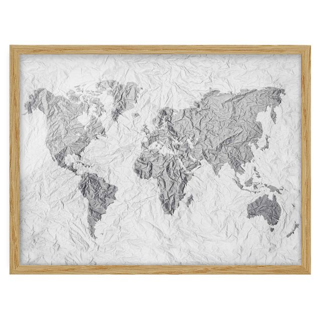 Tavlor världskartor Paper World Map White Grey