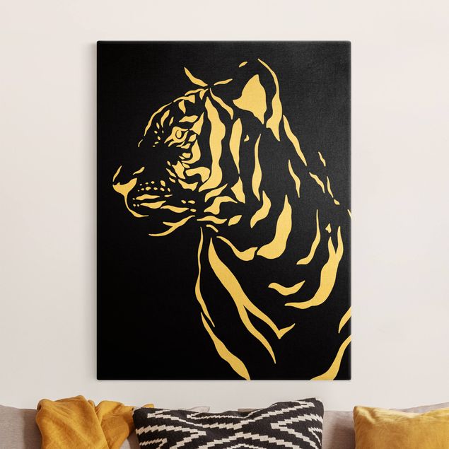 Canvastavlor tigrar Safari Animals - Portrait Tiger Black