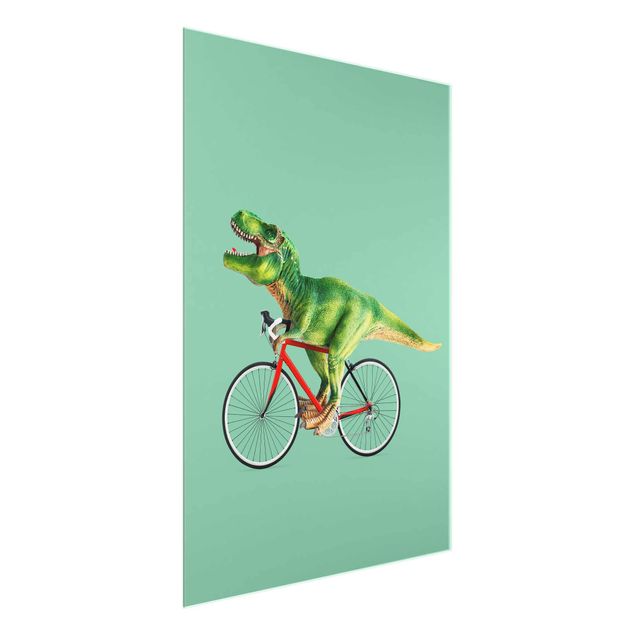Glastavlor djur Dinosaur With Bicycle