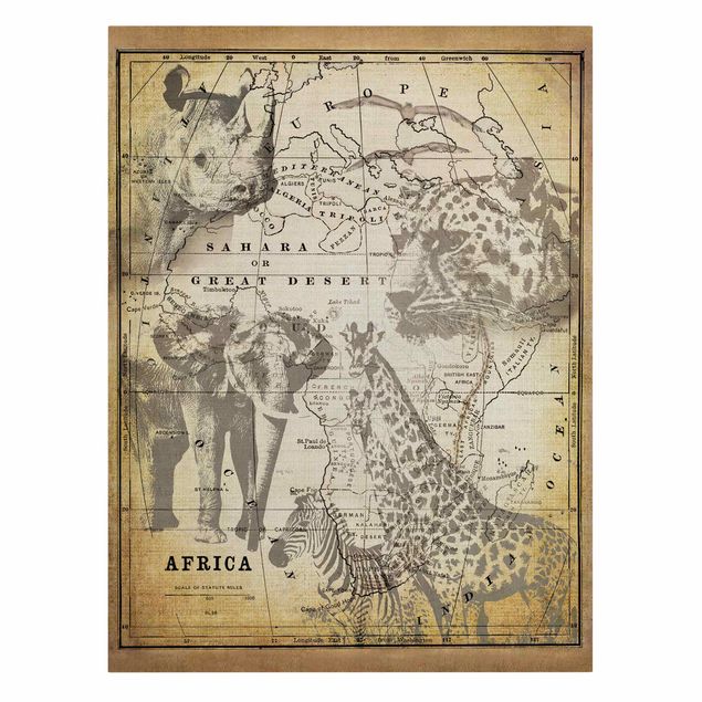 Canvastavlor världskartor Vintage Collage - Africa Wildlife