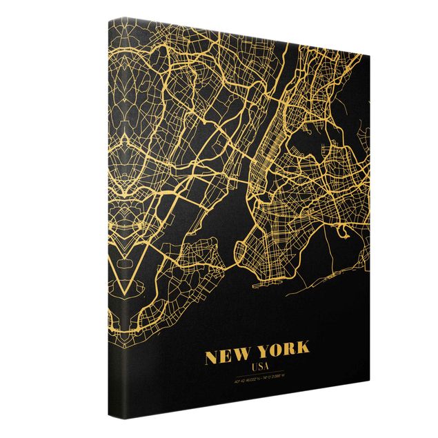 Tavlor svart och vitt New York City Map - Classic Black