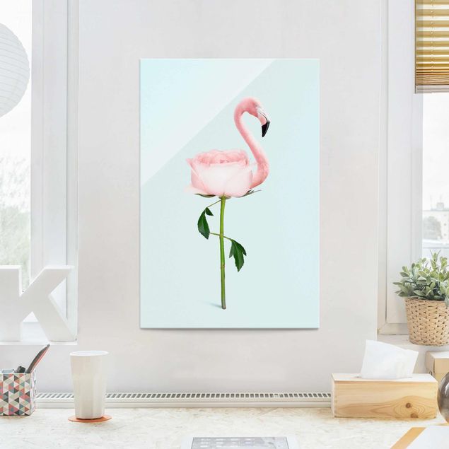 Glastavlor rosor Flamingo With Rose