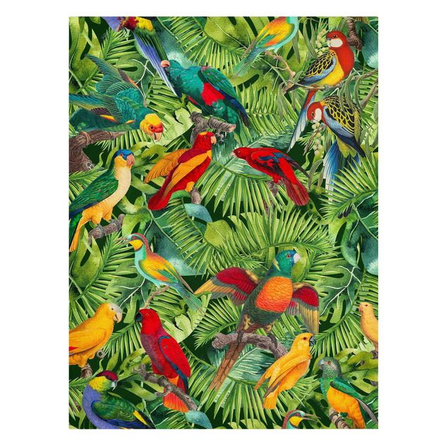 Tavlor blommor Colourful Collage - Parrots In The Jungle
