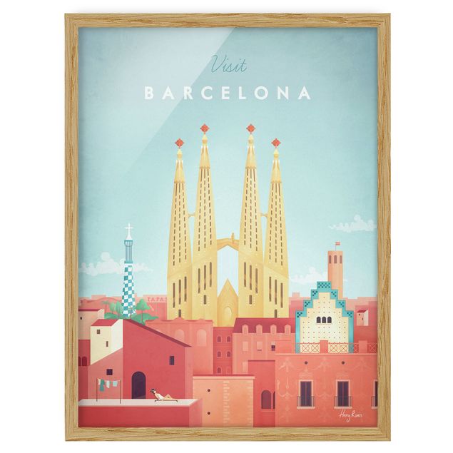 Tavlor med ram vintage Travel Poster - Barcelona