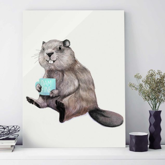 Glas Magnettavla Illustration Beaver Wit Coffee Mug
