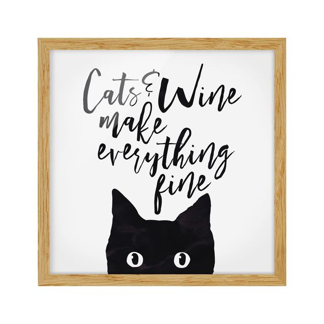 Tavlor med ram ordspråk Cats And Wine make Everything Fine