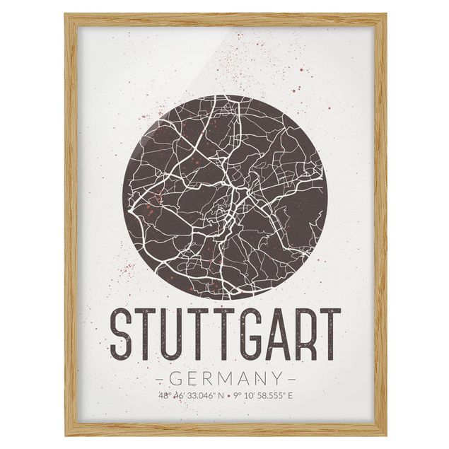 Tavlor med ram ordspråk Stuttgart City Map - Retro