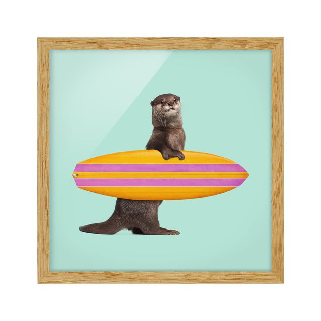 Tavlor med ram djur Otter With Surfboard