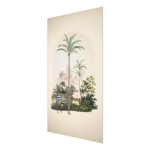 Tavlor konstutskrifter Zebra Front Of Palm Trees Illustration
