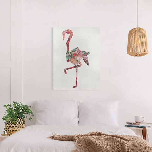 Canvastavlor blommor  Origami Flamingo