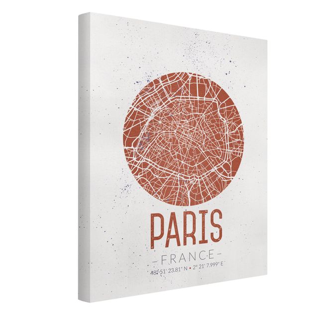 Canvastavlor svart och vitt City Map Paris - Retro