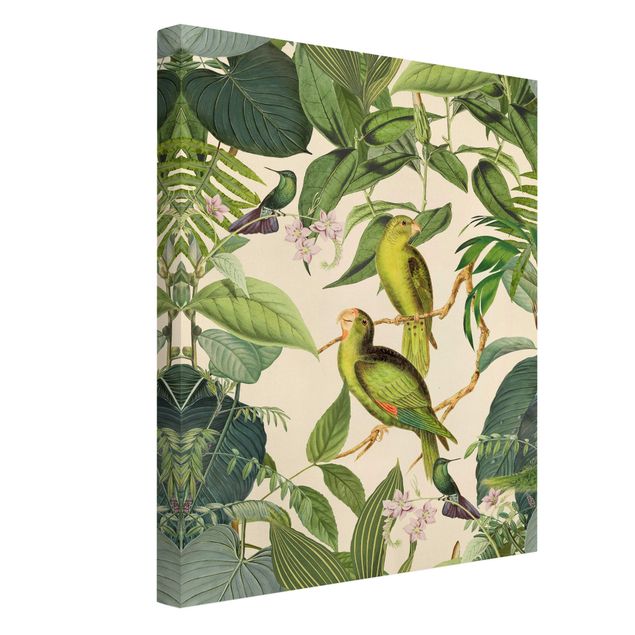 Canvastavlor blommor  Vintage Collage - Parrots In The Jungle