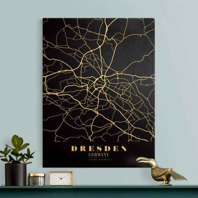 Canvastavlor svart och vitt Dresden City Map - Classic Black