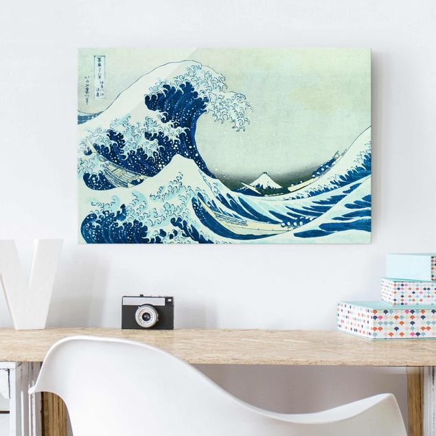 Glastavlor stränder Katsushika Hokusai - The Great Wave At Kanagawa