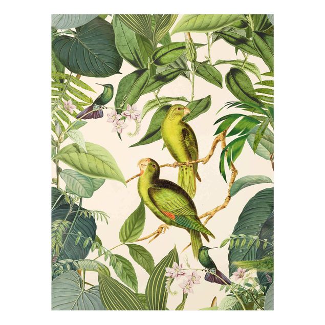 Tavlor blommor  Vintage Collage - Parrots In The Jungle