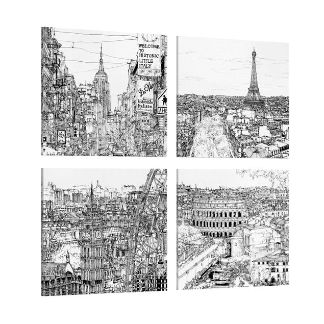 Canvastavlor Arkitektur och Skyline City Study Set I
