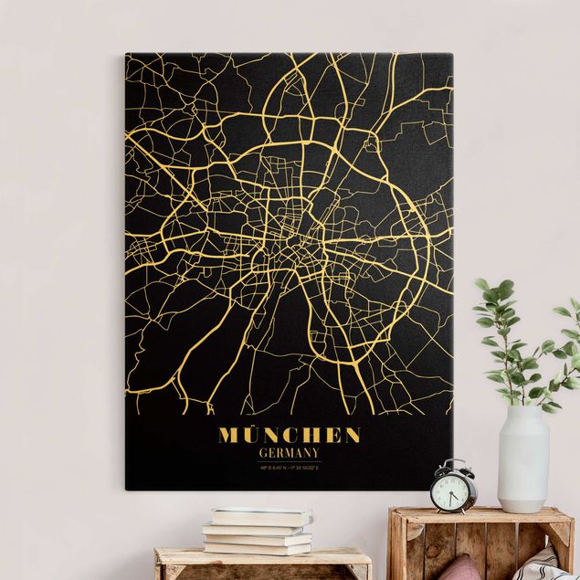 Canvastavlor svart och vitt Munich City Map - Classic Black