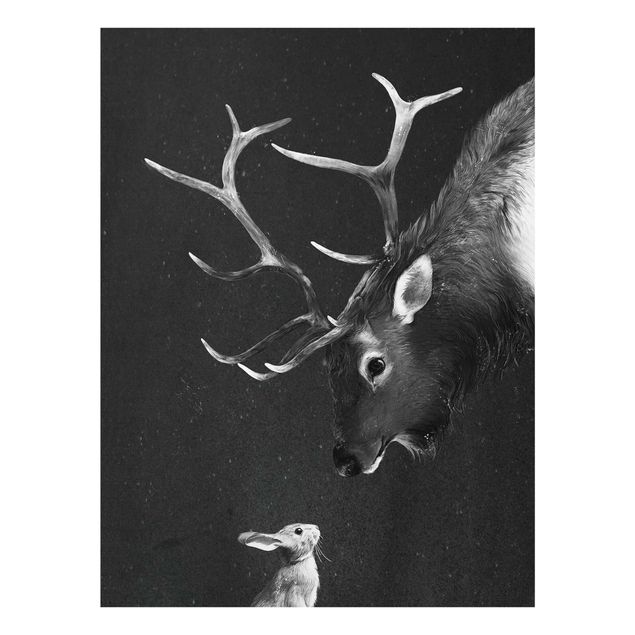 Glastavlor svart och vitt Illustration Deer And Rabbit Black And White Drawing