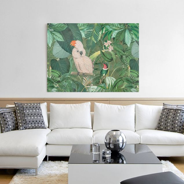 Canvastavlor fåglar Vintage Collage - Kakadu And Hummingbird