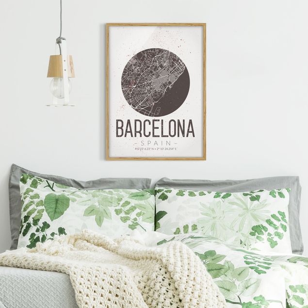 Tavlor med ram världskartor Barcelona City Map - Retro