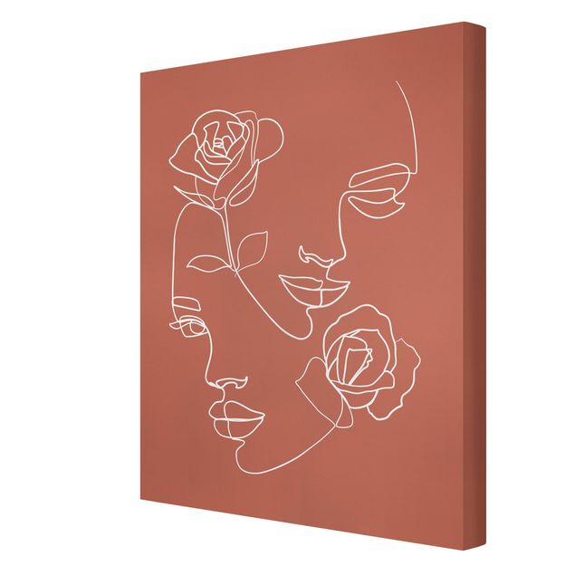 Tavlor blommor Line Art Faces Women Roses Copper