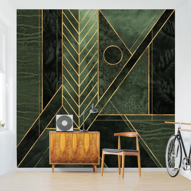 Tapeter modernt Geometric Shapes Emerald Gold