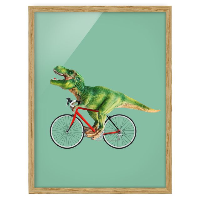Tavlor med ram djur Dinosaur With Bicycle