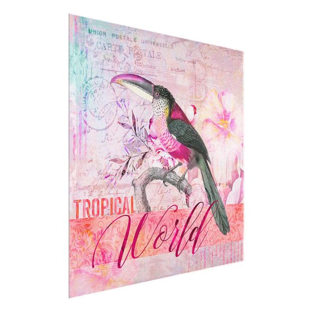 Tavlor blommor  Vintage Collage - Tropical World Tucan