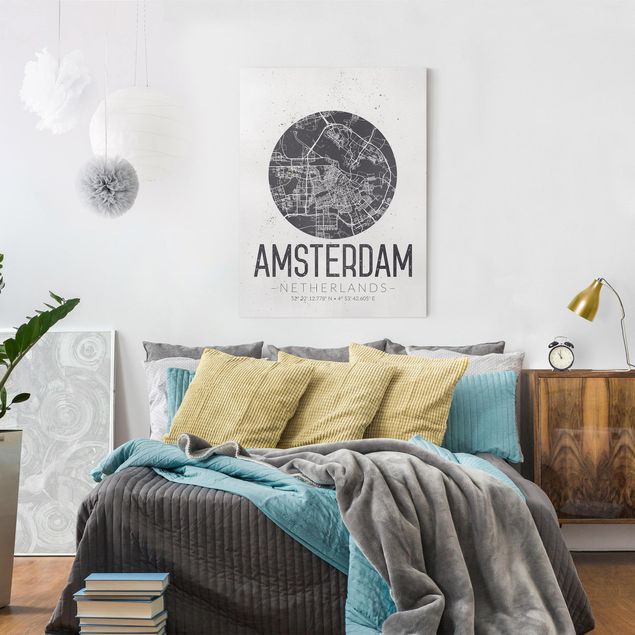 Canvastavlor världskartor Amsterdam City Map - Retro