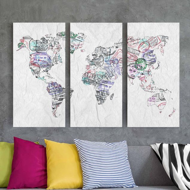 Canvastavlor Arkitektur och Skyline Passport Stamp World Map