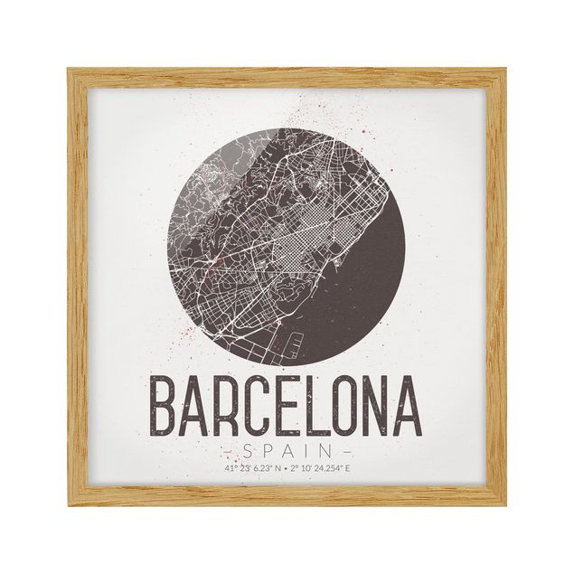 Tavlor arkitektur och skyline Barcelona City Map - Retro