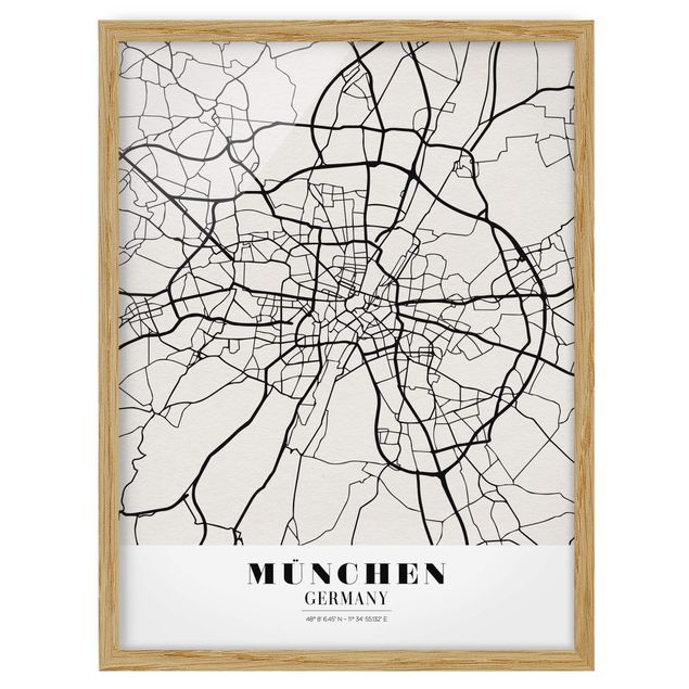 Tavlor med ram ordspråk Munich City Map - Classic