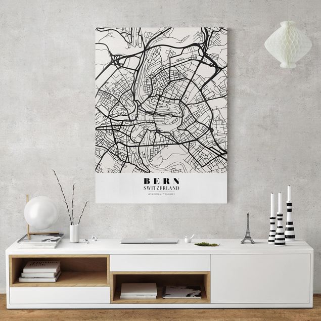 Canvastavlor svart och vitt Bern City Map - Classical