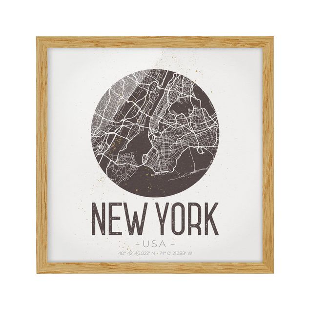 Tavlor med ram världskartor New York City Map - Retro