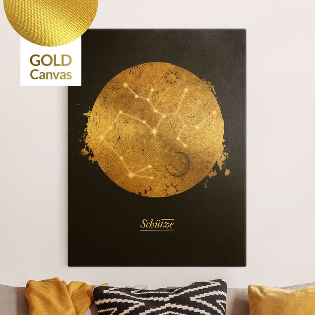 Leinwandbilder Gold Canvas Zodiac Sign Sagittarius Gray Gold
